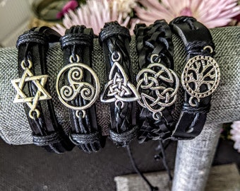 Leather Cuff with Celtic Charm/Medallion