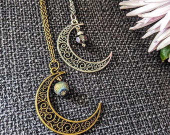 Crescent Moon with Druzy Bead and coordinating 18" chain