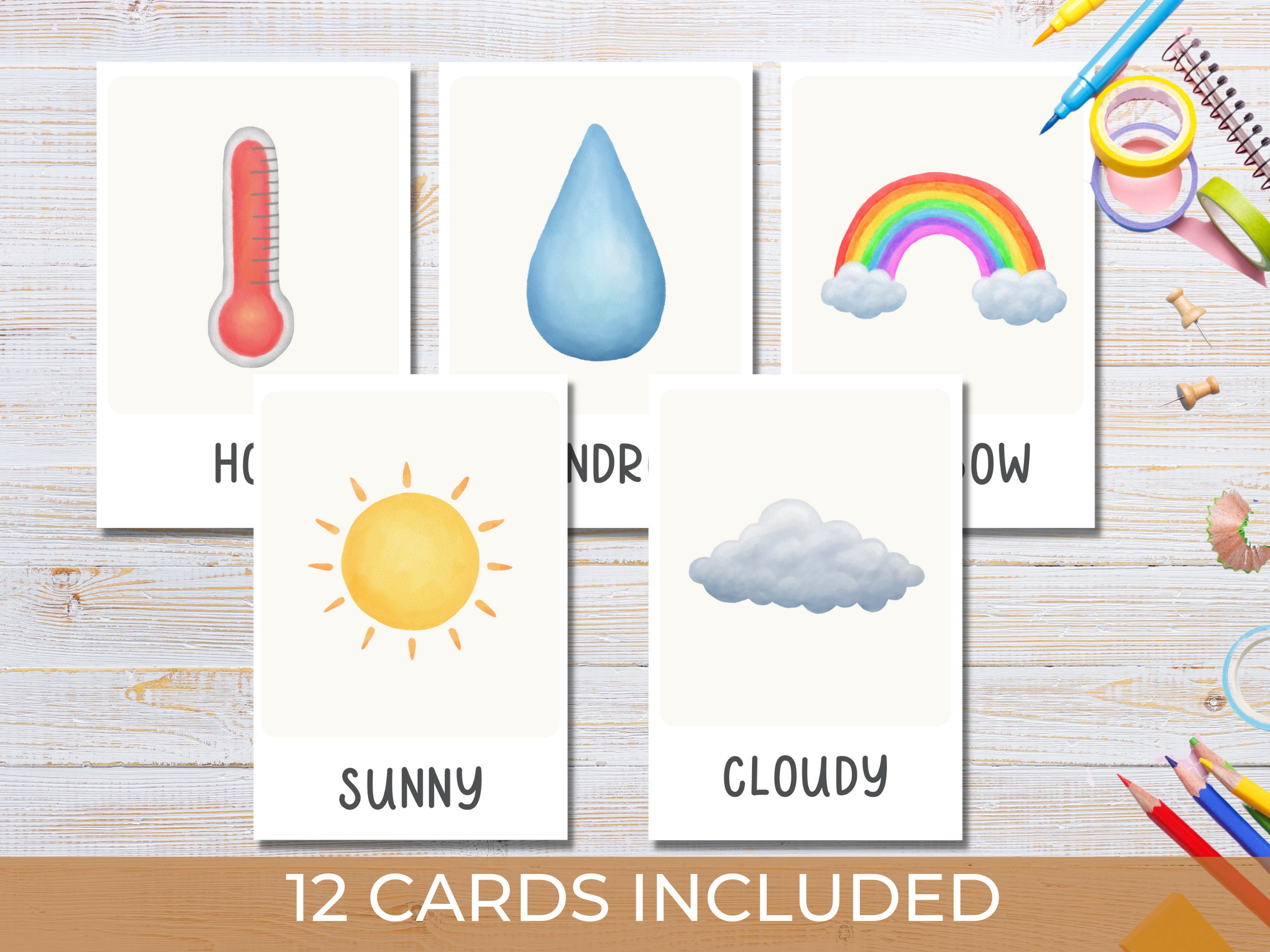 Weather Flashcards | Printable Montessori Material Toddler Flash Cards ...