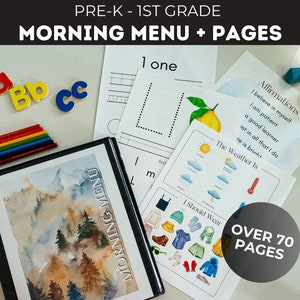 Preschool Morning Menu Printable: Calendar, Tracing, Affirmations (70+ Pages) (Digital Download)