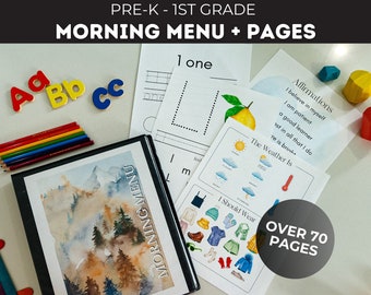 Preschool Morning Menu Printable: Calendar, Tracing, Affirmations (70+ Pages) (Digital Download)