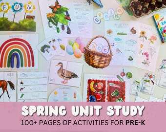 Spring Pre-K and Kindergarten Activity Bundle: Homeschool Curriculum (PDF Download)
