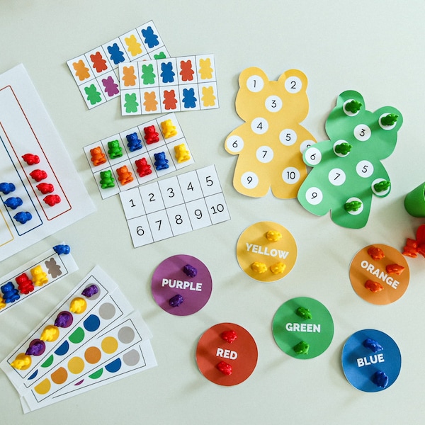 Actividad de matemáticas preescolar: Contando osos: Imprimible para educación en casa (PDF)