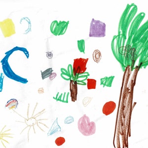 Maui Palm Tree Party - Original Print - Handmade Kid Art