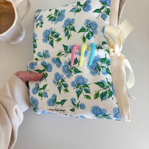 Blue Hydrangea Quilted Bible Sleeve: Large Bible Cover with Pocket