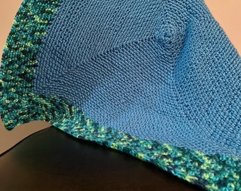 Bright Blue Moss Stitch Square Baby Blanket