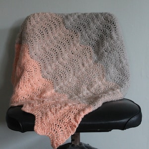 Peach and Gray Scalloped Baby Blanket