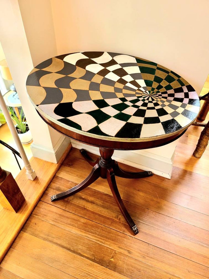 Vintage Oval Wooden Side Table Reimagined and Handpainted in Etsy