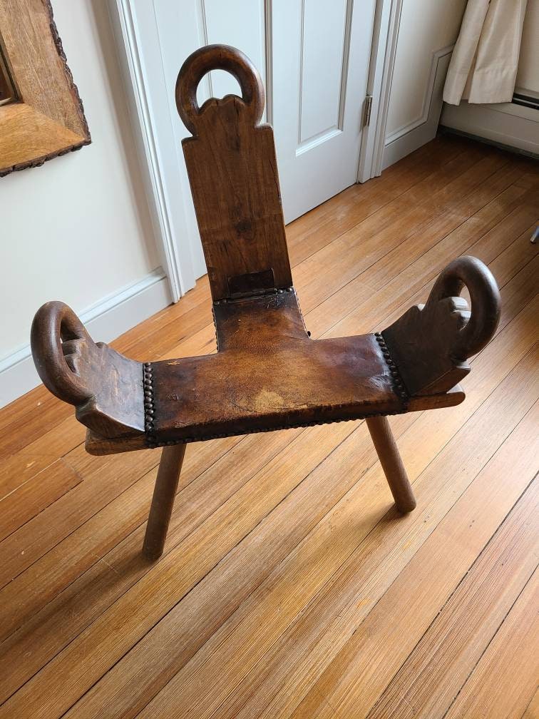 Birthing Chair Vintage Traveling Midwife Folding Back Wooden and