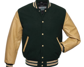 Green varsity jacket | Etsy HERREN BASEBALLJACKE MIT LEDERÄRMELN | 80020387 WE Fashion