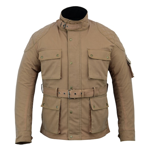 WARRIOR Classic Waxed Cotton Motorcycle Waterproof Armour Jacket Trouser Suit
