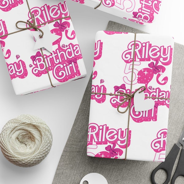 Gift Wrapping Paper Girl Birthday Pink Doll Name Wrapping Paper For Girl Birthday Present Wrapping Paper Personalized Birthday Party Supply