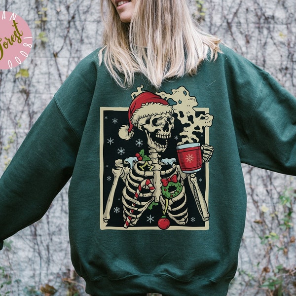 Dead Inside Skeleton Christmas Sweatshirt Coffee Lover Christmas Gift Fall Sweater Sarcastic Christmas Coffee Shirt Merry Christmas Shirt