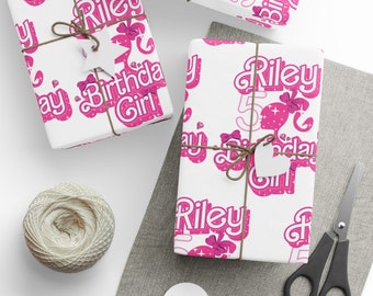 Girl Birthday Gift Wrapping Paper Pink Doll Wrapping Paper For Girl Birthday Present Wrapping Paper Personalized Birthday Party Supplies