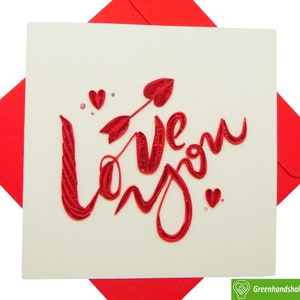 Biglietto d'auguri per quilling con la freccia di Cupido - Arte unica dedicata fatta a mano/fatta a cuore. Biglietto d'auguri di design per tutte le occasioni di GREENHANDSHAKE