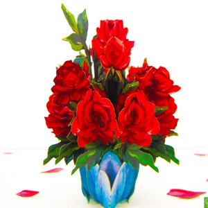 Vaso rosa rossa, biglietto pop-up, biglietti d'auguri pop-up 3D - Arte unica fatta a mano/fatta con il cuore. Biglietto d'auguri di design per tutte le occasioni