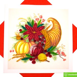 Tarjeta de felicitación con diseño de cornucopia floral, única, hecha a mano o con corazón. Diseño exclusivo para cualquier ocasión
