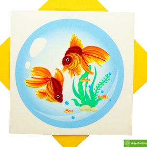Couple de poissons rouges, carte de voeux quilling - oeuvre d'art unique dédiée à la main. Carte de voeux design pour toutes les occasions par GREENHANDSHAKE