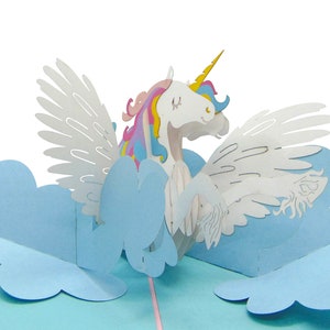 Tarjeta emergente de fantasía de unicornio de ensueño, tarjetas de felicitación emergentes en 3D: arte exclusivo hecho a mano. Diseño de tarjeta de felicitación para toda ocasión