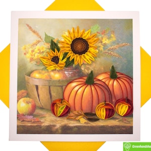 Benedizioni autunnali, girasoli e zucche Quilling Greeting Card-Unico Dedicato Fatto a mano/Cuore. Progetta un biglietto di auguri per tutte le occasioni