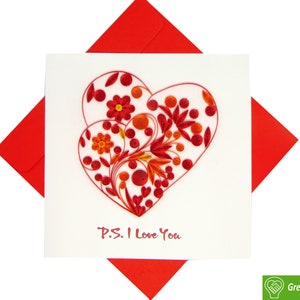 Biglietto d'auguri quilling con doppi cuori - Arte unica dedicata fatta a mano/cuore. Biglietto d'auguri di design per tutte le occasioni di GREENHANDSHAKE
