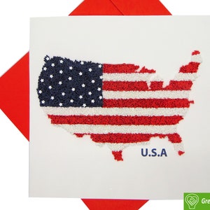 Bandera estadounidense con forma de mapa de EE. UU., patriótico estadounidense, tarjeta de filigrana: tarjeta de felicitación única, hecha a mano y con diseño exclusivo para toda ocasión