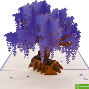 Wisteria Tree, Pop Up Card, 3D Popup Greeting Cards - Unikatowa, poświęcona, ręcznie robiona/sercowa sztuka. Projekt karty okolicznościowej na każdą okazję