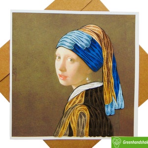 Biglietto d'auguri Quilling Art della Ragazza con l'orecchino di perla di Johannes Vermeer (1665) per tutte le occasioni