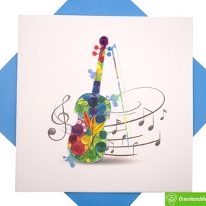 Violon artistique, carte de voeux Quilling - Art unique fait main/fait main. Carte de voeux design pour toutes les occasions par GREENHANDSHAKE