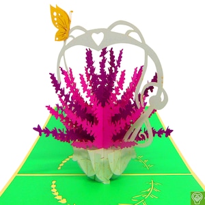 Kwiat lawendy, karta pop-up, karty z pozdrowieniami 3D pop-up - wyjątkowa, poświęcona ręcznie robiona/sercowa sztuka. Projekt karty z pozdrowieniami na każdą okazję