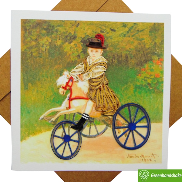 Jean Monet on His Hobby Horse (1872) by Claude Monet Quilling Art Greeting Card for all occasion