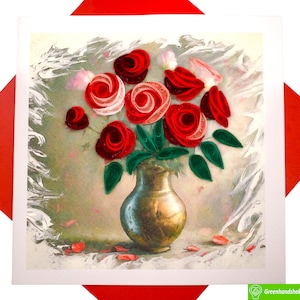 Biglietto d'auguri quilling con rose in fiore - Arte unica fatta a mano dedicata. Biglietto d'auguri di design per tutte le occasioni di GREENHANDSHAKE
