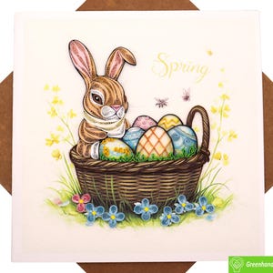 Bunny’s Korb Delight, Quilling Grußkarte - Einzigartige Handgemachte Kunst. Design Grußkarte für jeden Anlass von GREENHANDSHAKE