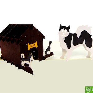 Husky Family, Pop Up Card, 3D Popup Greeting Cards - Arte exclusivo hecho a mano/hecho a mano. Tarjeta de felicitación de diseño para toda ocasión.