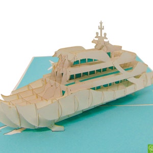 Superyacht, Pop Up Card, 3D Popup Greeting Cards - Arte único dedicado hecho a mano/hecho a mano. Tarjeta de felicitación de diseño para toda ocasión.