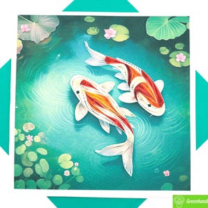 La danse des carpes koï, carte de voeux quilling - oeuvre d'art unique dédiée à la main. Créez une carte de voeux pour toutes les occasions