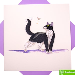 Kitty's Joy Quilling Greeting Card - Unikalna, poświęcona ręcznie robiona sztuka. Projekt karty okolicznościowej na każdą okazję autorstwa GREENHANDSHAKE