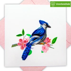 Biglietto d'auguri quilling Blue Jay - Arte unica dedicata fatta a mano/cuore. Biglietto d'auguri di design per tutte le occasioni