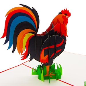 Gallo, biglietto pop-up, biglietti d'auguri pop-up 3D - Arte unica fatta a mano/fatta con il cuore. Biglietto d'auguri di design per tutte le occasioni