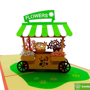 Cute Flower Cart, Pop Up Card, 3D Popup Greeting Cards - Unique Dedicated Handmade/Heartmade Art. Design Greeting Card for all occasion