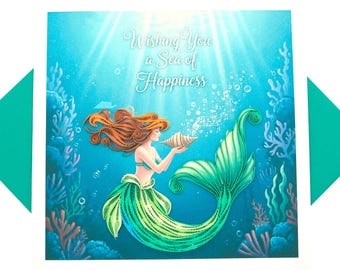 Mermaid Wishes Quilling Card: Handmade Art Greeting Card