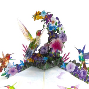 Colibris gracieux, carte pop-up, cartes de voeux pop-up 3D - oeuvre d'art unique dédiée à la main. Créez une carte de voeux pour toutes les occasions