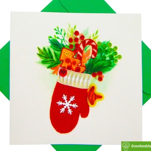Guanto decorativo regalo di Natale Quilling Biglietto d'auguri unico dedicato fatto a mano/fatto a cuore. Biglietto d'auguri di design per tutte le occasioni