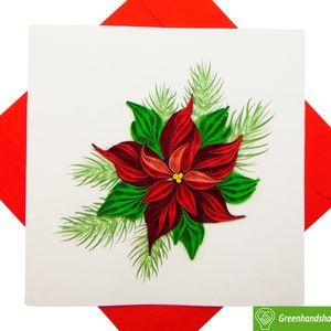 Biglietto d'auguri natalizio Quilling con fiore di stella di Natale rossa - Arte dedicata fatta a mano/con il cuore. Biglietto d'auguri di design per tutte le occasioni