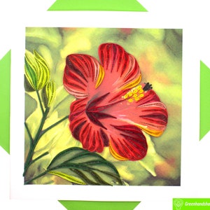 Fiore di ibisco, biglietto d'auguri quilling - Arte unica dedicata fatta a mano/cuore. Biglietto d'auguri di design per tutte le occasioni