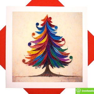 Biglietto di auguri con quilling di albero di Natale colorato - Unico dedicato fatto a mano/cuore. Progetta un biglietto di auguri per tutte le occasioni