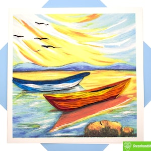Sunset Reflections Quilling Greeting Card - Arte exclusiva e dedicada feita à mão. Design de cartão de felicitações para todas as ocasiões por GREENHANDSHAKE