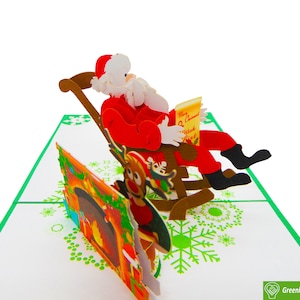 Babbo Natale sulla sedia a dondolo, biglietto pop-up, biglietti d'auguri pop-up 3D - Arte unica fatta a mano/fatta con il cuore