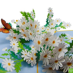 Jardin de marguerites, carte pop-up, cartes de voeux pop-up 3D - oeuvre d'art unique dédiée fait main/fait main. Créez une carte de voeux pour toutes les occasions