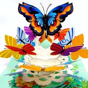 Farfalle, biglietto pop-up, biglietti d'auguri pop-up 3D - Arte unica fatta a mano/fatta con il cuore. Biglietto d'auguri di design per tutte le occasioni
